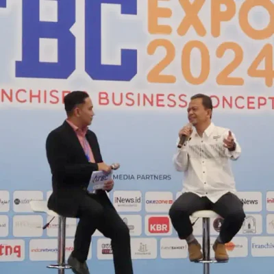 Agus Maulana, ketua umum FORBIS IKPM Gontor memberikan pemaparan di acara IFBC Expo 2024, di Ice BSD